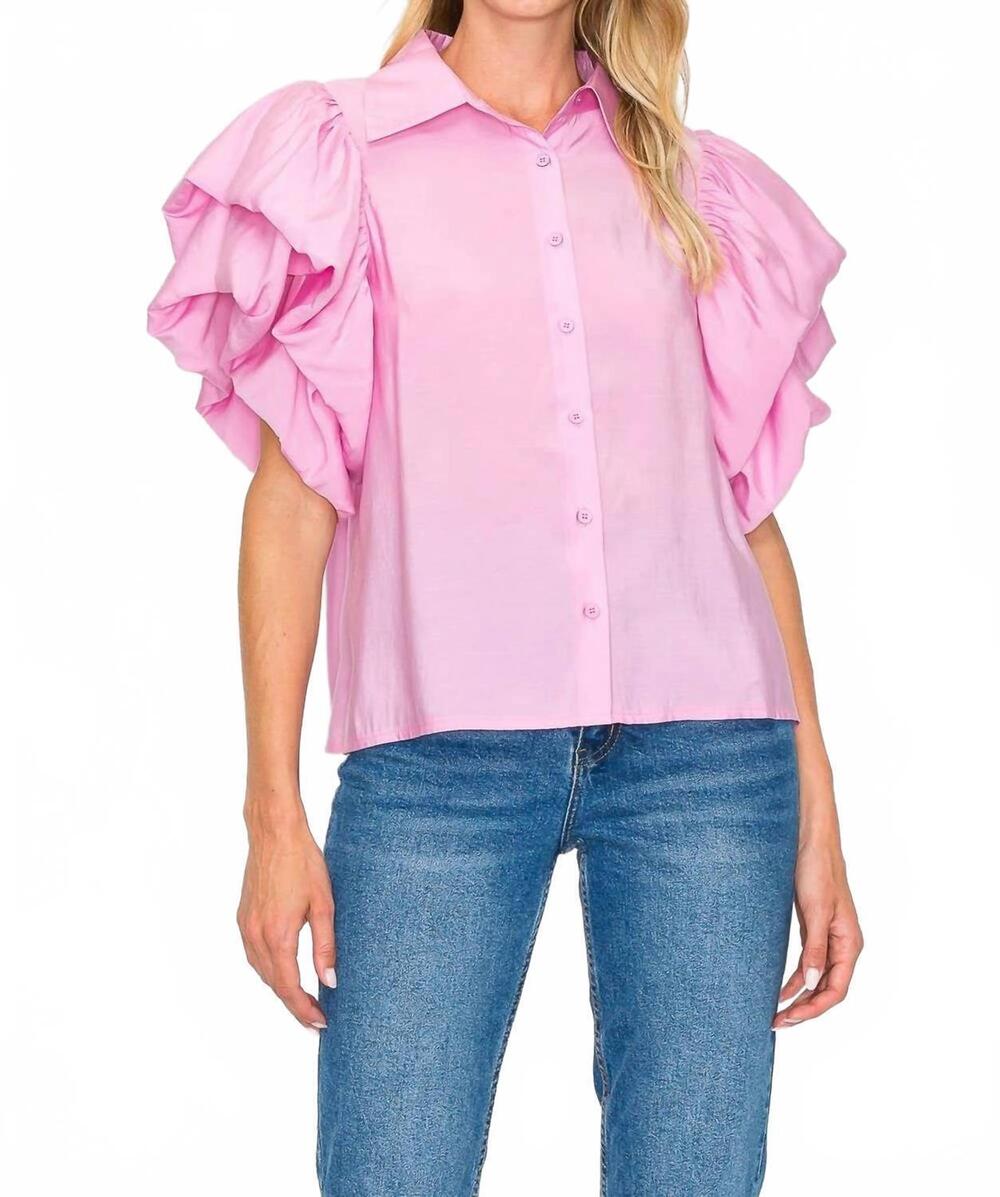 NEW JOH wrynn woven ruffled top in pink